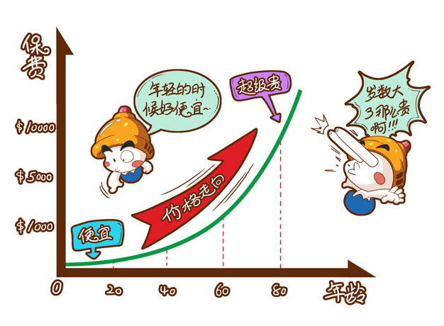 保费 · 年龄 · 年轻的时候好便宜